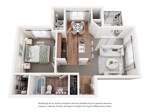Floor plan for 1 bed, 1 bath, 715 sqft